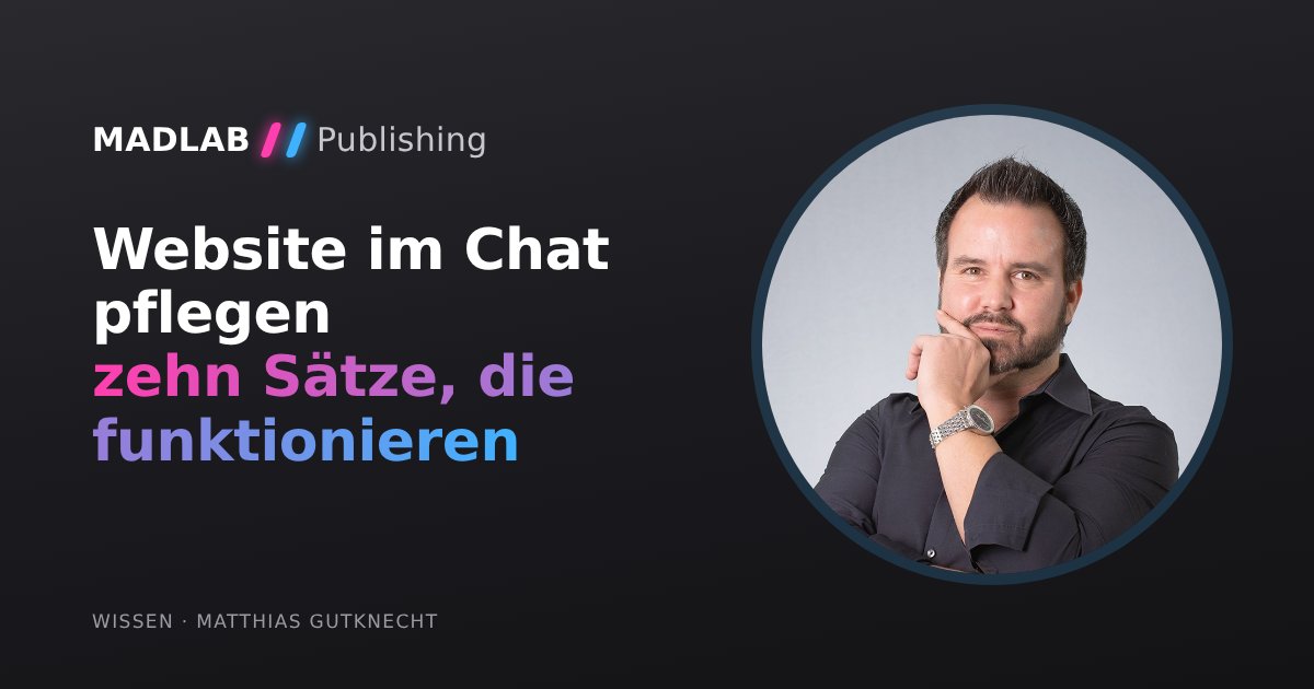 Matthias Gutknecht neben dem Titel «Website im Chat pflegen: zehn Sätze, die funktionieren»