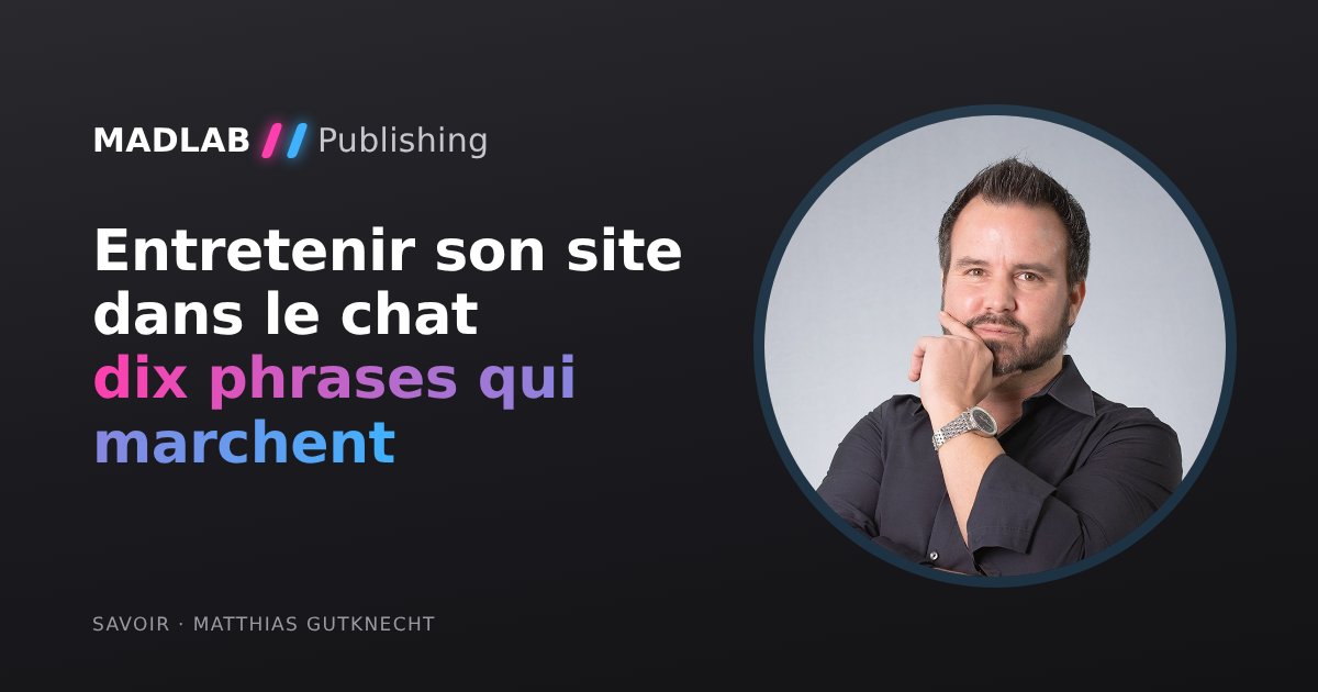 Matthias Gutknecht à côté du titre « Entretenir son site dans le chat : dix phrases qui marchent »